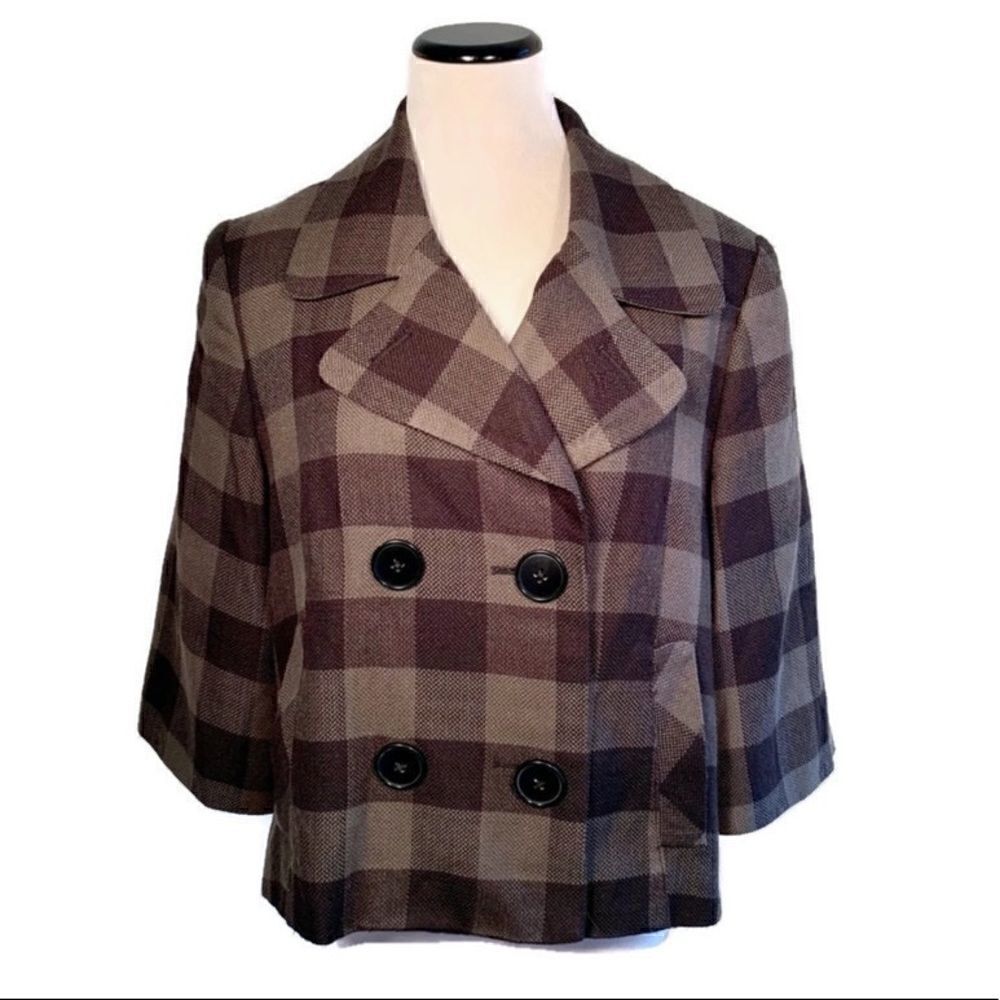 NWOT Larry Levine Box Plaid Crop Pea Coat Sz 14